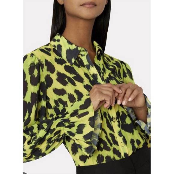 NEW MILLY lacey cheetah print blouse in lime green - Picture 1 of 2